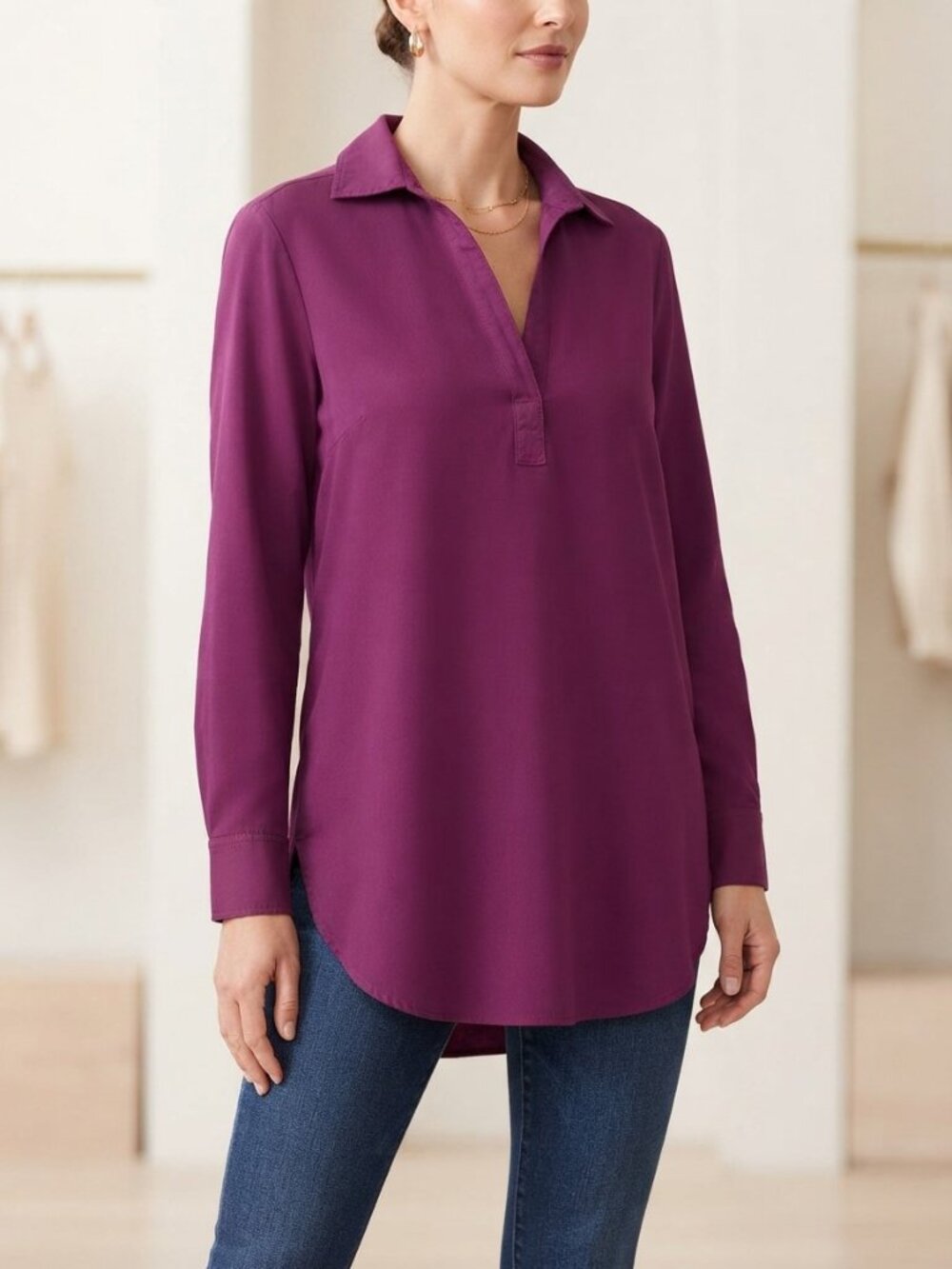 Joe Fresh Magenta Tunic Long Sleeve Shirt Size M